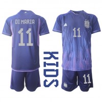 Argentina Angel Di Maria #11 Udebane Trøje Børn VM 2022 Kortærmet (+ Korte bukser)